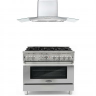 Commercial-Style 36 In. 4.5 Cu. Ft. Gas Range With 36 In. Ducted Wall Mount Range Hood In Stainless Steel With Led Lighting And Permanent Filters