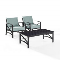Kaplan 3 Pc Outdoor Seating Set With Mist Cushion - Two Outdoor Chairs, Coffee Table