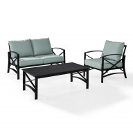 Kaplan 3 Pc Outdoor Seating Set With Mist Cushion - Loveseat, Chair , Coffee Table