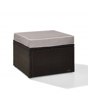 Palm Harbor Outdoor Wicker Ottoman In Brown With Gray Cushions