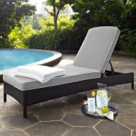 Palm Harbor Outdoor Wicker Chaise Lounge In Brown With Gray Cushions