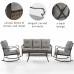 Dahlia 4Pc Outdoor Metal And Wicker Sofa Set- Sofa, Coffee Table & 2 Rocking Chairs