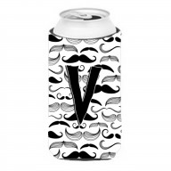 Letter V Moustache Initial Tall Boy Beverage Insulator Hugger CJ2009-VTBC