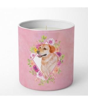 Yellow Labrador Retriever Pink Flowers 10 oz Decorative Soy Candle CK4158CDL