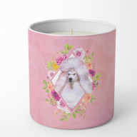 Standard White Poodle Pink Flowers 10 oz Decorative Soy Candle CK4171CDL