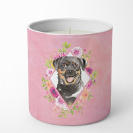 Rottweiler Pink Flowers 10 oz Decorative Soy Candle CK4217CDL
