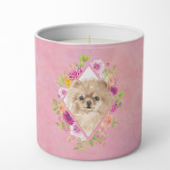 Pomeranian Pink Flowers 10 oz Decorative Soy Candle CK4219CDL