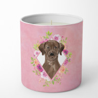 Chocolate Labrador Pink Flowers 10 oz Decorative Soy Candle CK4251CDL