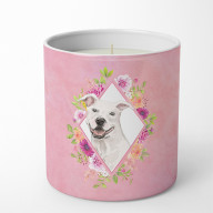 White Pit Bull Terrier Pink Flowers 10 oz Decorative Soy Candle CK4268CDL