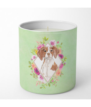 Brittany Spaniel Green Flowers 10 oz Decorative Soy Candle CK4414CDL