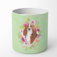 Basset Hound Green Flowers 10 oz Decorative Soy Candle CK4426CDL