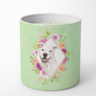 White Pit Bull Terrier Green Flowers 10 oz Decorative Soy Candle CK4428CDL
