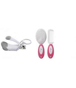 Dreambaby Deluxe Nail Clippers with Magnifying Glass and Dreambaby Deluxe Brush and Comb Set, Pink