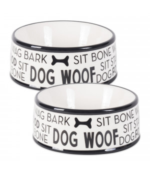 DII Black Dog Text Ceramic Medium Pet Bowl (Set of 2)