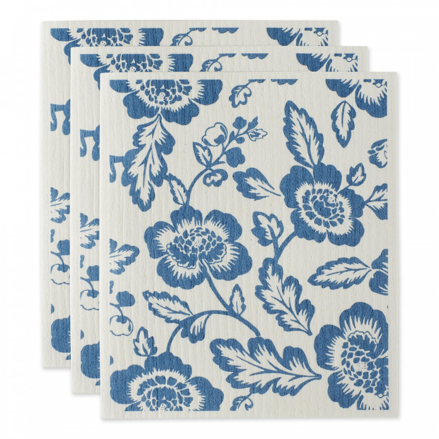 DII Blue Floral Swedish Dishcloth, 3 Piece