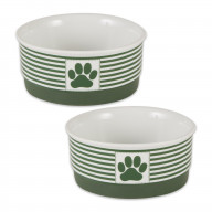 DII Pet Bowl Paw Patch Stripe, Hunter Green, Small 4.25Dx2H (Set of 2)