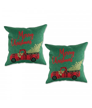 DII Merry Christmas Truck Embroidered Pillow Cover 18x18 inch, 2 Piece
