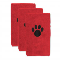 DII Red Embroidered Paw Small Pet Towel (Set of 3)