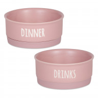 DII Pet Bowl Dinner And Drinks Pale Mauve Small (Set of 2)