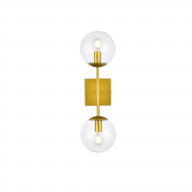 Neri 2 lights brass and clear glass wall sconce
