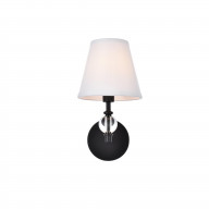 Bethany 1 light bath sconce in black with white fabric shade