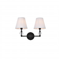 Bethany 2 lights bath sconce in black with white fabric shade
