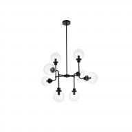Hanson 8 lights pendant in black with clear shade