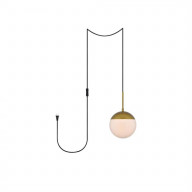 Eclipse 1 Light Brass plug in pendant With Frosted White Glass