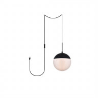 Eclipse 1 Light Black plug in pendant With Frosted White Glass