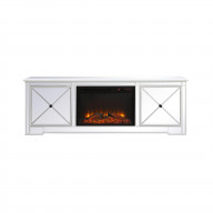 Modern 72 in. mirrored tv stand with wood fireplace in antique white