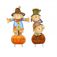 9070277 SCARECROW WELCOME STAKE Alpine Multicolored Metal 23.3 in. H Welcome Pumpkin and Scarecrow Outdoor Garden Stake