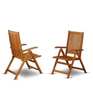 Set of 2 Chairs BCNC5NA 5 Position Outdoor-Furniture folding arm Chair made from Solid Acacia Wood -Set of two