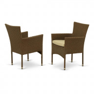 Set of 2 Chairs BKLC102A BORK PATIO CHAIR WITH CUSHION, BROWN WICKER, AND BEIGE CUSHION