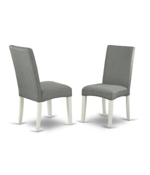 Set of 2 Chairs DRP2T07 Parson Chair with Linen White Finish Leg and Linen fabric- Gray Color