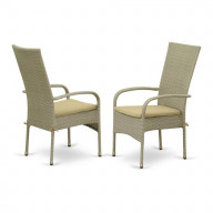 Set of 2 Chairs OSLC103A OSLO PATIO CHAIR WITH CUSHION, NATURAL LINEN WICKER, AND BEIGE CUSHION