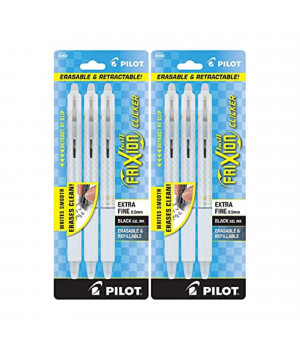(2) Pilot FriXion Ball Clicker Erasable White Pen, Extra Fine, 0.5 mm, Black Gel Ink, 3 Pack (13632)