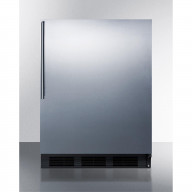 Freestanding counter height refrigerator-freezer for residential use, cycle defrost with a stainless steel wrapped door, thin handle, and white cabinet