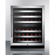ADA compliant dual zone built-in wine cellar with digital thermostat, stainless steel trimmed shelves and black cabinet