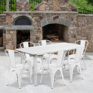 31.5''x63'' Rectangular White Metal In-Outdoor Table Set with 6 Stack Chairs