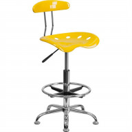Vibrant Yellow and Chrome Drafting Stool with Tractor Seat