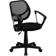 Low Back Black Mesh Swivel Task Office Chair with Curved Square Back and Arms