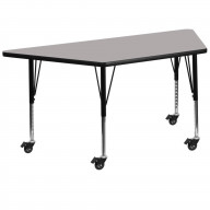 Mobile 22.5''W x 45''L Trapezoid Grey HP Laminate Activity Table - Height Adjustable Short Legs