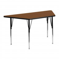 22.5''W x 45''L Trapezoid Oak HP Laminate Activity Table - Standard Height Adjustable Legs