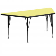 29''W x 57''L Trapezoid Yellow Thermal Laminate Activity Table - Height Adjustable Short Legs