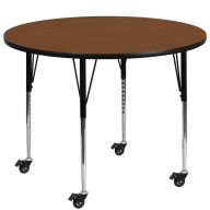 Mobile 42'' Round Oak HP Laminate Activity Table - Standard Height Adjustable Legs