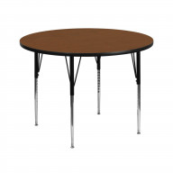 42'' Round Oak HP Laminate Activity Table - Standard Height Adjustable Legs