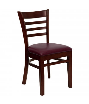 HERCULES Series Ladder Back Mahogany Wood Restaurant Chair - Burgundy Vinyl Seat