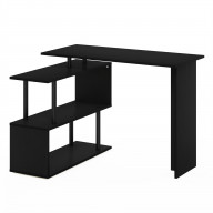 Furinno Moore L-Shape Computer Desk with 3-Tier Shelves, Americano/Black