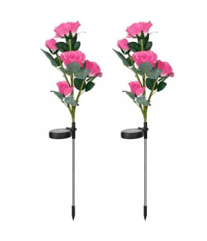 2-Pieces Solar Powered Lights Outdoor Rose Flower LED Decorative Lamp Water Resistant Pathway Stake Lights For Garden Patio Yard Walkway