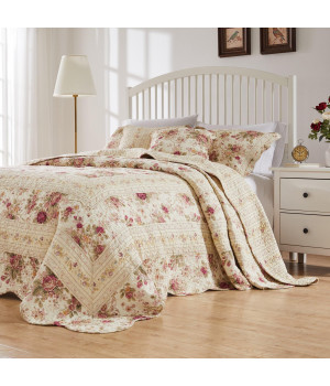 Antique Rose Bedspread Set 3-Piece Queen